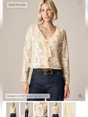 J Crew Party Cocktail Sequin Ruffle Trim Lightweight Size 2 Candlelight